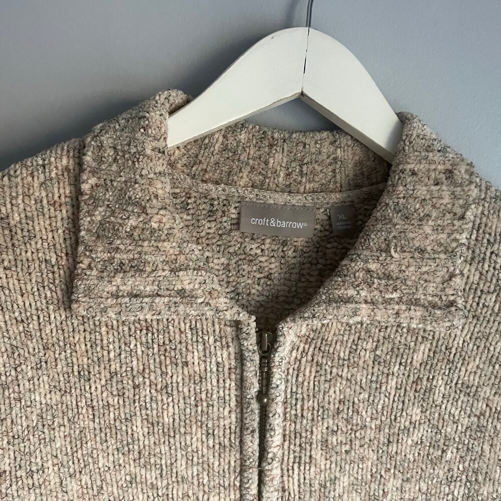 Croft & Barrow Y2K Cream Beige Chenille Sweater Knit Zip Up Cozy Heritage XL - Picture 4 of 9